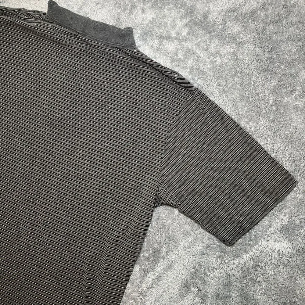 Polo By Ralph Lauren Vintage Men's SZ L Short Sleeve Grey Striped Polo 90's